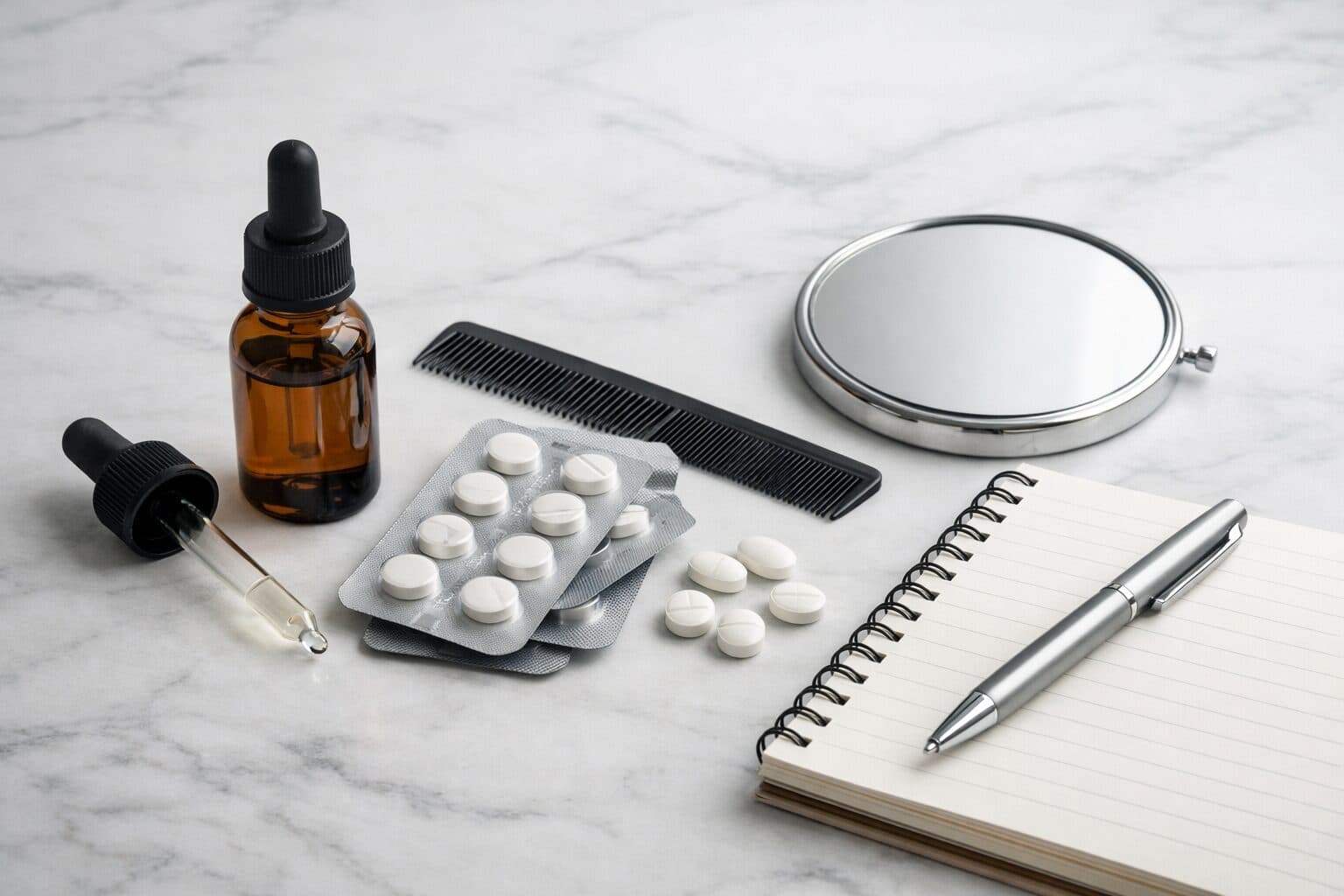 Gotero, pastillas, peine, espejo y libreta: tratamientos para la caída del cabello