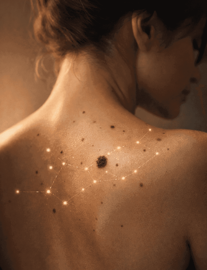Espalda con varios lunares y lesiones pigmentadas